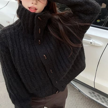 ニットカーディガン ハイネック ニット セーター アウター トップス ボタン スタンドカラー 厚手 長袖 レトロ 韓国ファッション レディース 大人可愛い ガーリー DTCA-831853635820