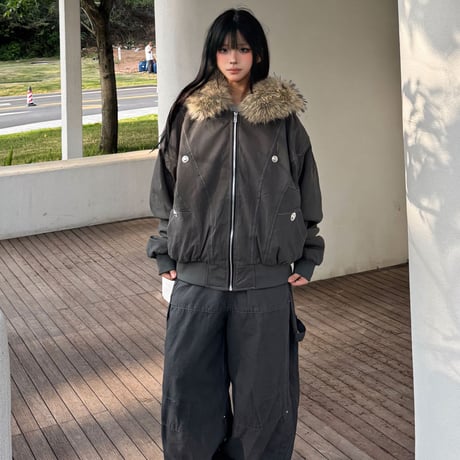 フード付き ブルゾン フェイクファー ジップアップ ボアジャケット 裏起毛 防寒 アウター 長袖 ゆったり ルーズ レトロ 大人可愛い ガーリー カジュアル DTCA-971007569370