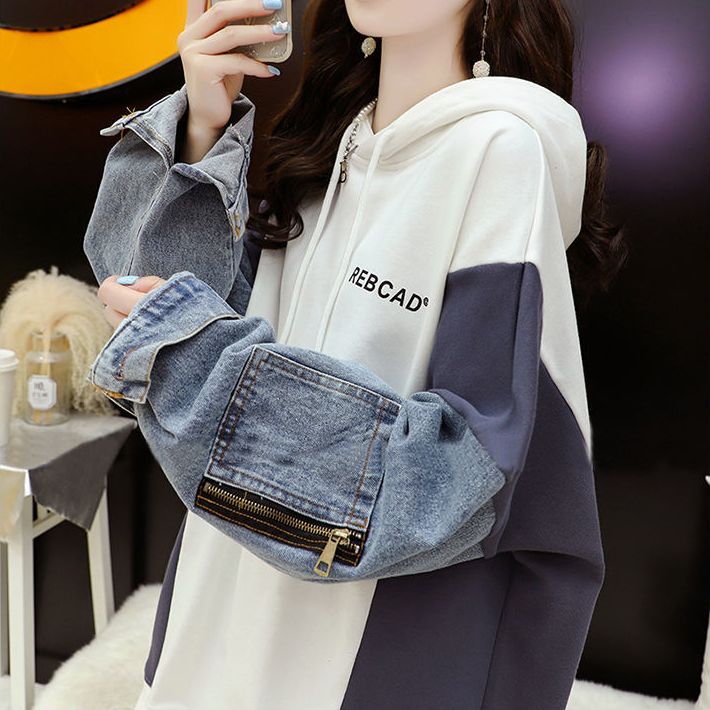 極美品 エルロデオ ジップアップパーカー 異素材 デニム切り替え フリーサイズ 80113984.jpg