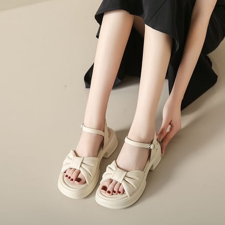 厚底サンダル 22.5～25.0cm アンクルストラップ サンダル オープントゥ 厚底 チャンキーヒール 美脚効果 脚長 トレンド 韓国ファッション レディース DTC-709419895936