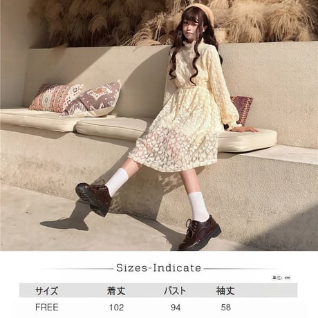 ワンピース レース ロング丈 起毛 韓国ファッション レディース 厚手 ハイネック フリル襟 袖フリル 長袖 レトロ DTC-606940249757