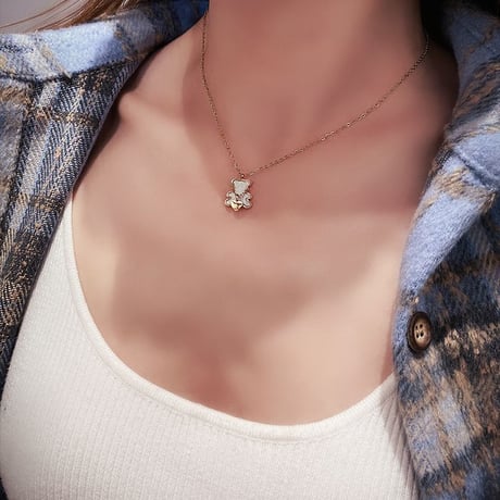 ネックレス チェーン付き 金属アレルギー対応 クマ ベアー ハート ペンダント アクセサリー チタン メッキ シンプル ジュエリー DTCA-638613877827