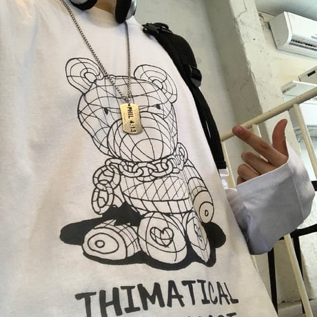 ユニセックス Tシャツ 長袖 ラインベアープリント クマちゃん ラウンドネック オーバーサイズ トップス 大きめ カジュアル ストリートファッション DTC-653486439224