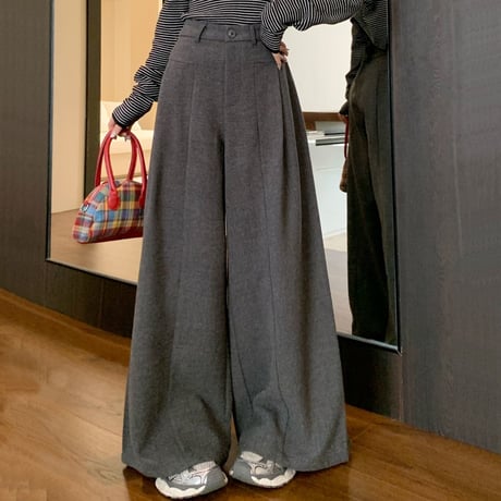 ワイドパンツ タック モップパンツ ドレープ フレア ハイウエスト ルーズ レトロ 韓国ファッション レディース 大人可愛い ガーリー カジュアル DTC-861649753291