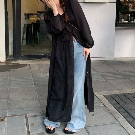 シアーロングシャツ シアーシャツワンピース シアー ランタンスリーブ ゆったりウエスト ルーズ 長袖 レトロ 韓国ファッション レディース 大人可愛い ガーリー DTC-769431272088