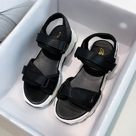 スポーツサンダル フラット スポサン 厚底 4.5cm 韓国ファッション サンダル ベルト マジックテープ フラットサンダル 厚底サンダル フラット かわいい 歩きやすい 618248005313