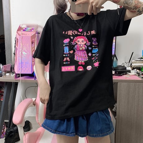 【2カラー】Tシャツ 半袖 日本語 ユニーク オーバーサイズ クルーネック ガーリー カジュアル 韓国ファッション レディース 韓国ストリートファッション DTC-640505473257