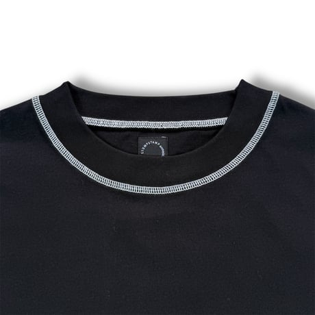 STUMPSTAMP WIDE T-SHIRT "BLACK WITH WHITE STITCH”