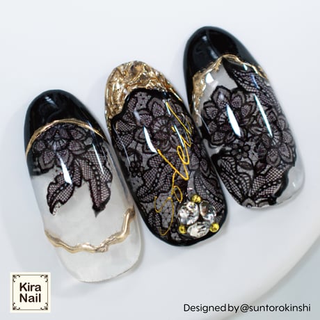 KiraNail Kirally NailSticker エレガンスレース ブラック＆ホワイト