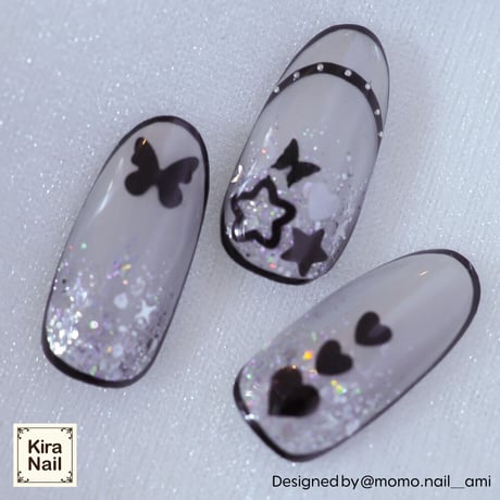 【在庫限り★300円】KiraNail HOLOGRAM キュートシックス ブラックホワイト＆ピンク