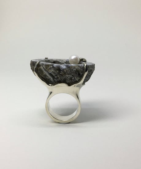 結晶メノウとアコヤのシルバーリング