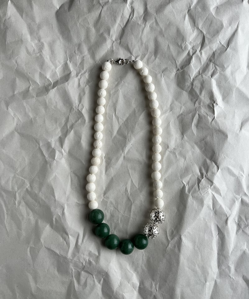 白い翡翠とパールの花モチーフネックレス【一点もの】 7b011fbc76f8dec3a74f050fecf04f