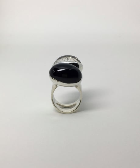 ルチルクォーツとオニキスのシルバーリング