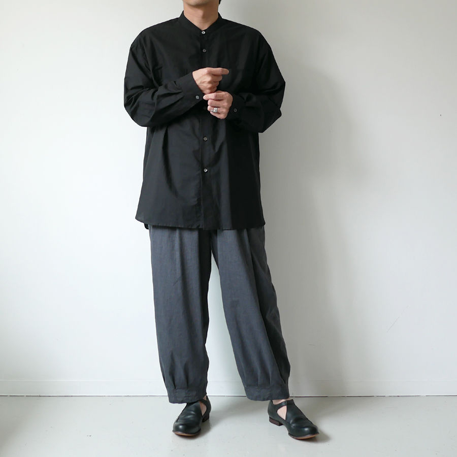 WIRROW ブラック 長袖シャツ WIRROW｜ウィロウ｜Cotton linen stand collar shirt｜siz
