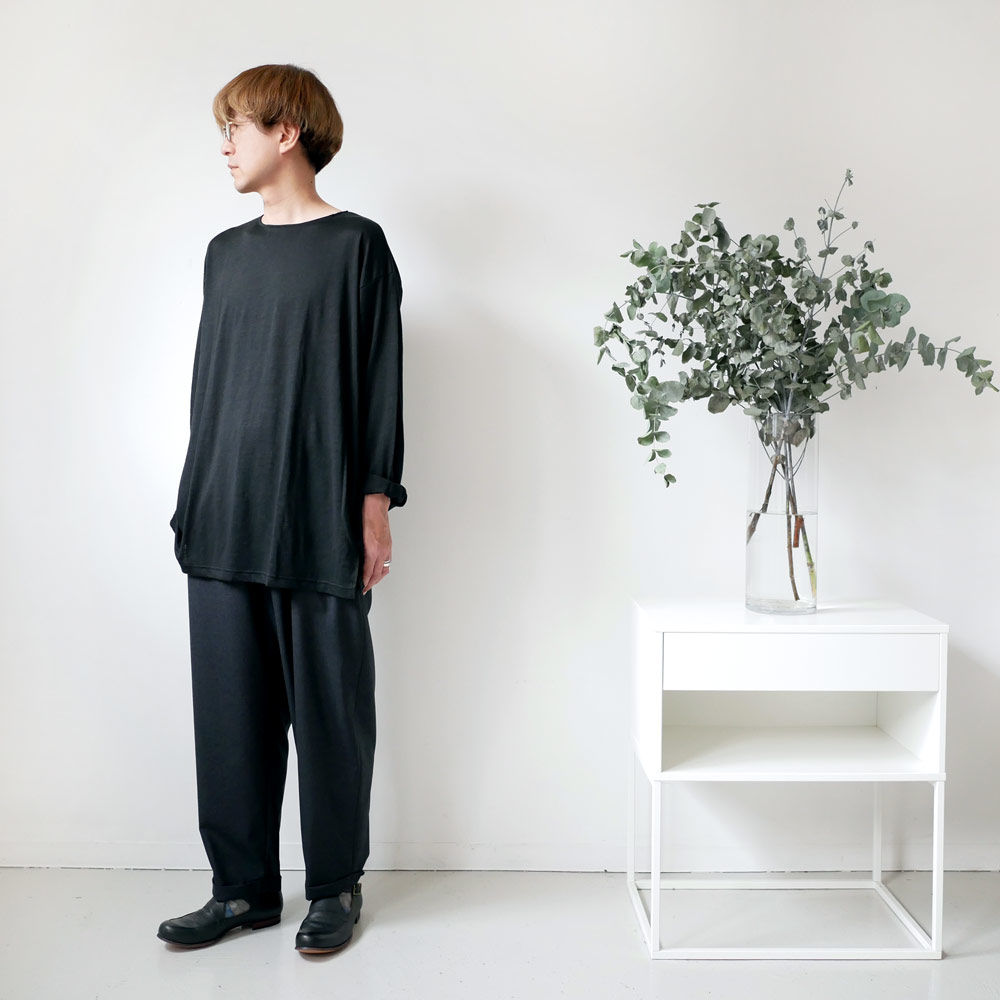 【WIRROW】 リネンコットン半袖カットソー　黒 fit=scale-down,w=1200