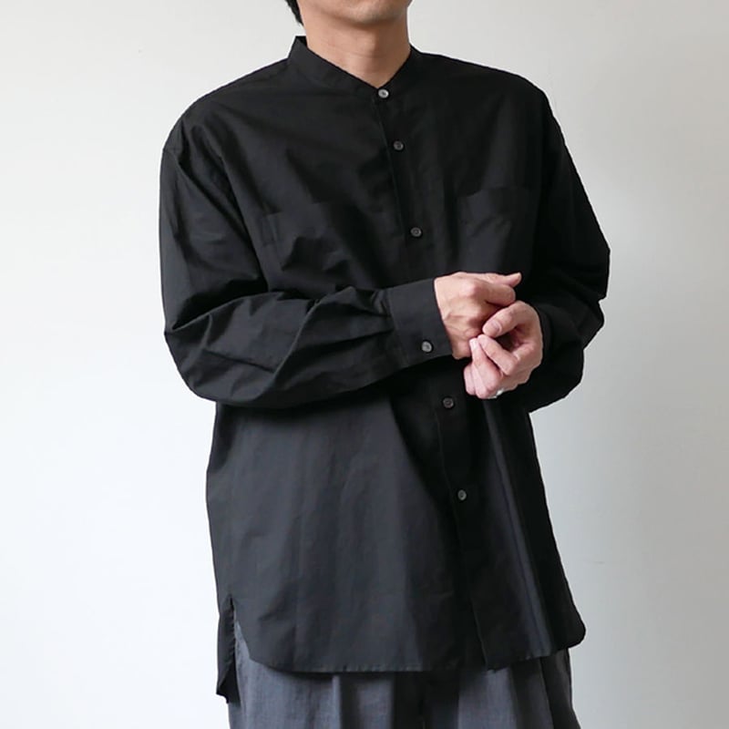 WIRROW ブラック 長袖シャツ WIRROW|ウィロウ|Cotton linen stand collar shirt|siz