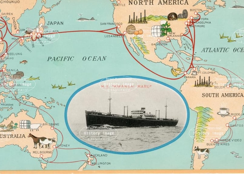 大阪商船航路図・関西丸・1918年〜1933年（大正7年4月〜昭和8年3