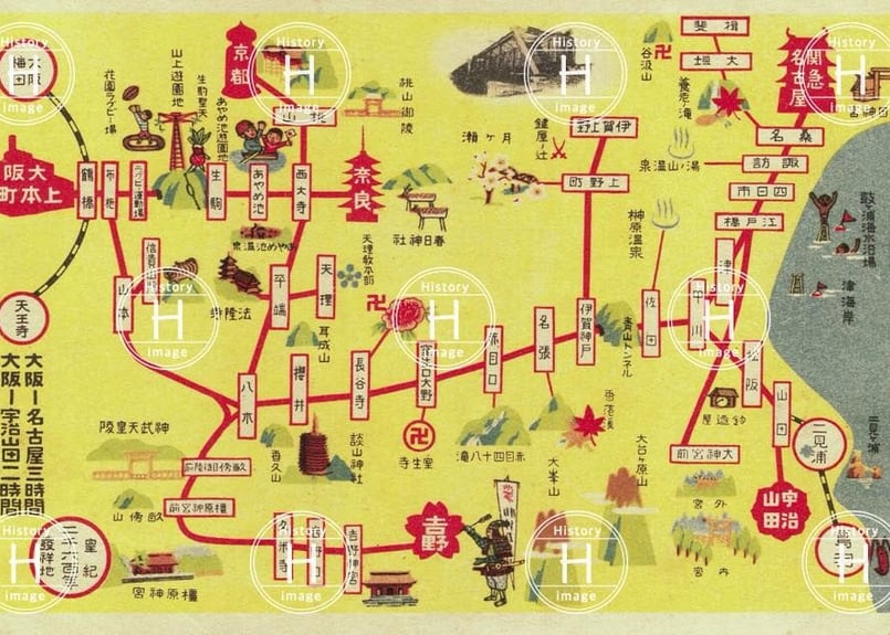 大阪電気軌道・関西急行電鉄・観光路線図・大軌・1933年〜1946年（昭和