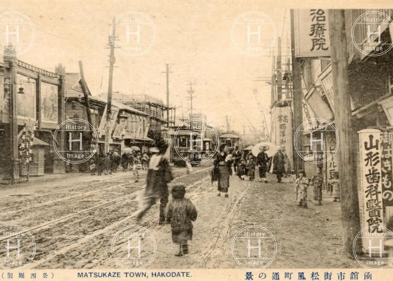北海道・函館・松風町通り・市電 1918年〜1933年(大正7年4月 北海道・函館・松風町通り・市電 1918年〜1933年(大正7年4月