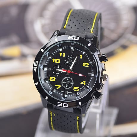 2019クォーツ時計メンズビジネス＆カジュアルミリタリーウォッチスポーツ腕時計シリコンファッション時間リロイオムレツ時計mannen yellow