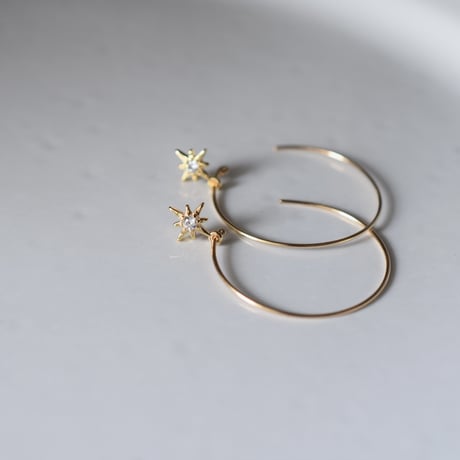 14kgf ビックフープ+スタージルコニアピアス