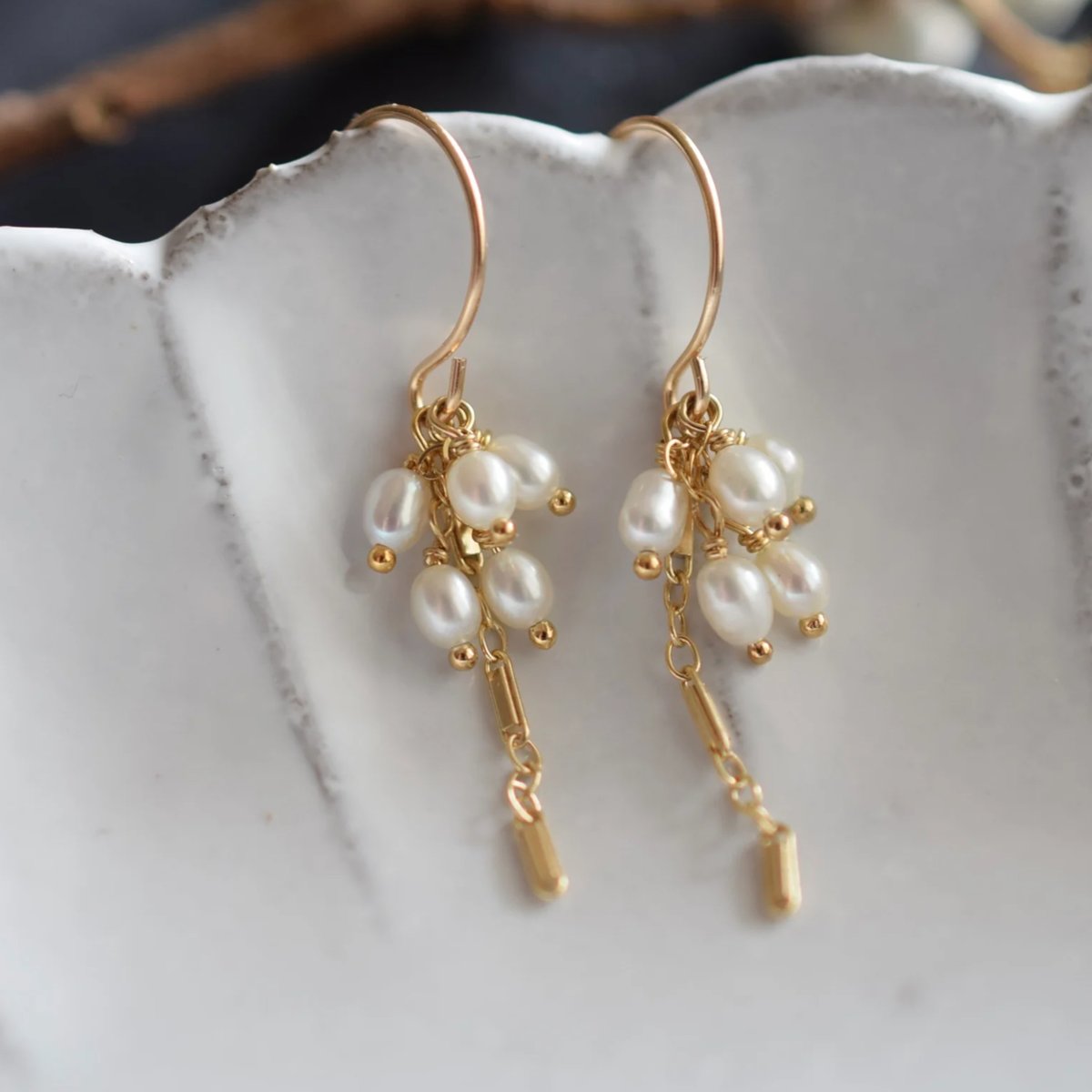 ★専用です　14kgf  淡水ライスパールのロングピアス 14kgf ライスパールとデザインチェーンのピアス | gran