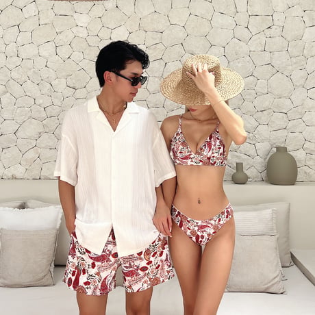 red paisley board shorts