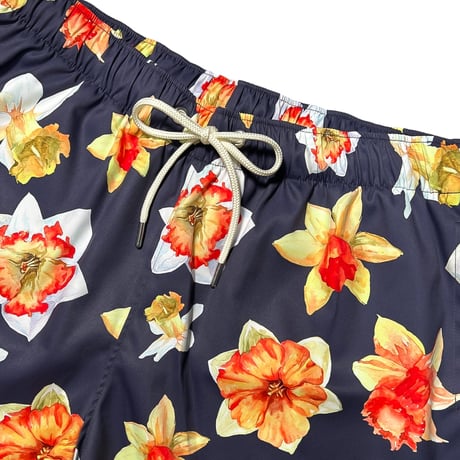 orange flower board shorts