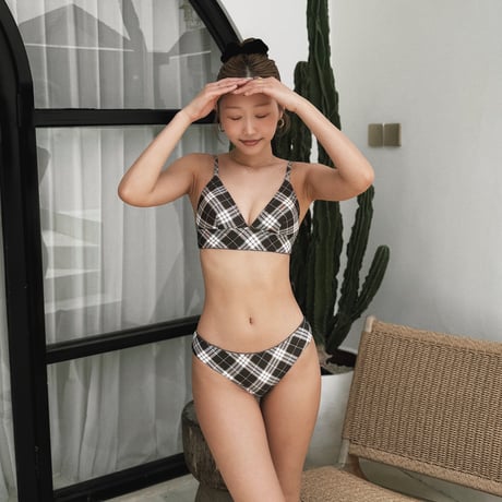 brown check slim pants