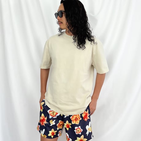 orange flower board shorts