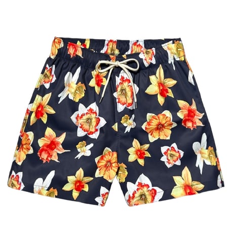 orange flower board shorts