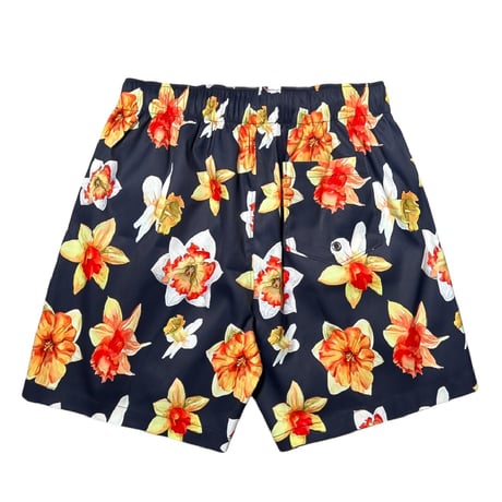 orange flower board shorts