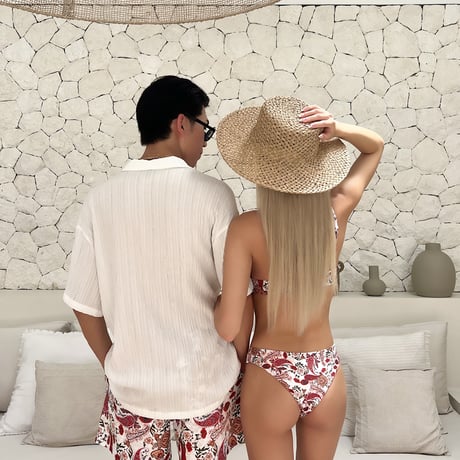 red paisley board shorts