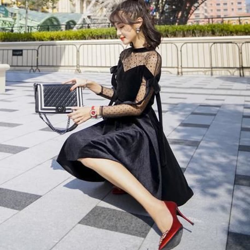 ベロア ベルベット ワンピース オフショル風 シースルー 結婚式 ベロア ベルベット ワンピース オフショル風 シースルー 結婚式