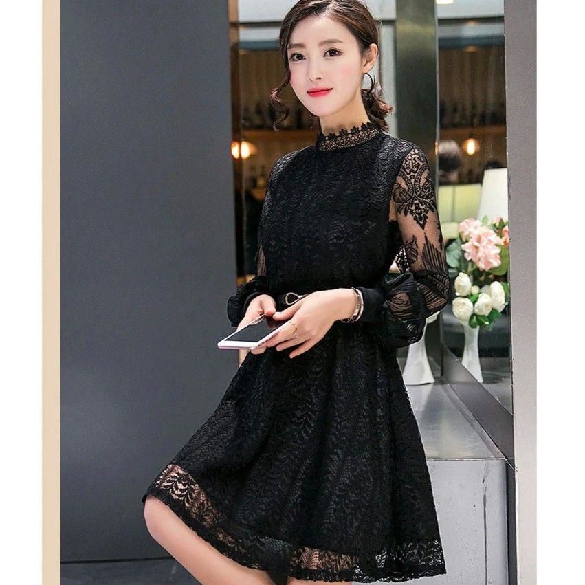 ハイネックレースミニワンピース ミニ丈 膝上丈 秋冬 結婚式 演奏会