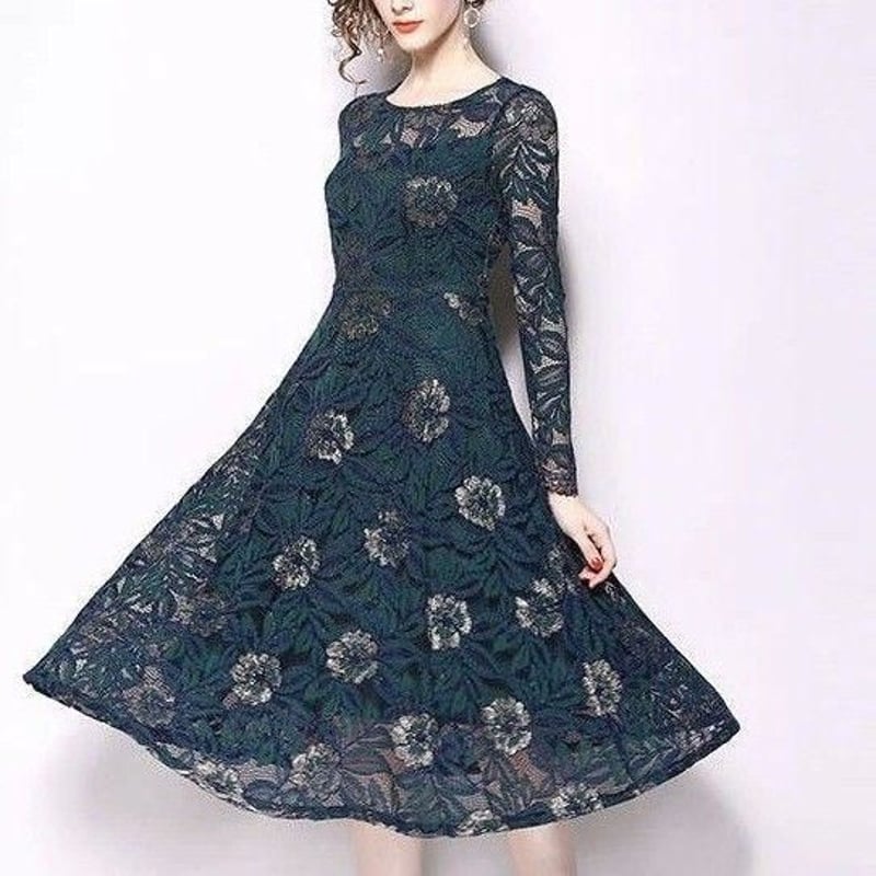 もりのがっこう　ロングワンピース レース 花柄 Aライン フォーマル 花柄 レースワンピース Aライン 結婚式 お呼ばれ 二次会 パーティー