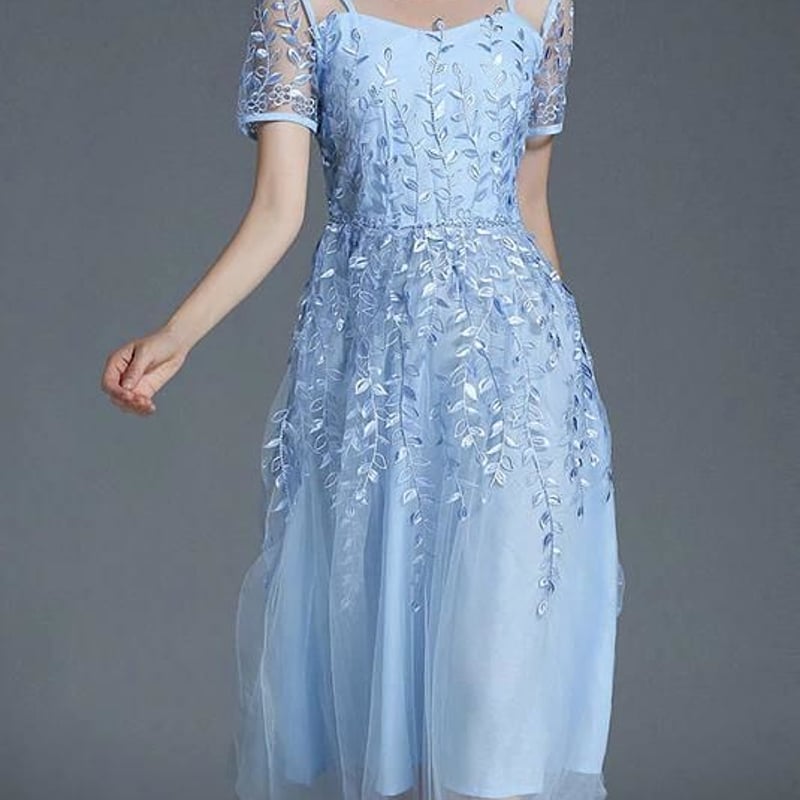 ワンピース パーティードレス ブルー シースルー 花柄 花柄刺繍 シースルーロングワンピース ドレス ピンク ブルー