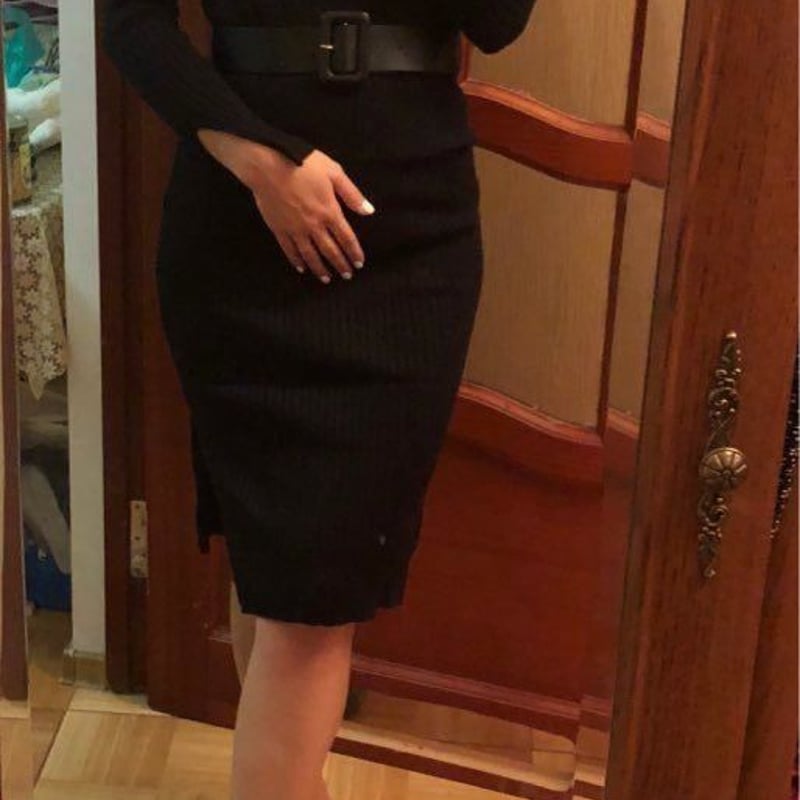 ドゥロワー タートルネック リブニット ワンピース ロング ブラック ドゥロワー タートルネック リブニット ワンピース ロング