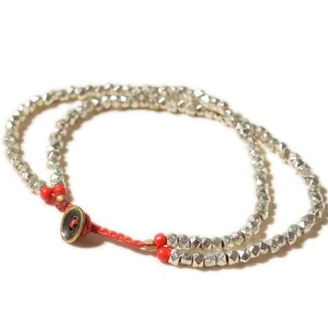 SLOW HANDS/スローハンズ『Double beads Silver anklet』Red
