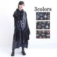 【DrugHoney】アンティークブローチ柄Vネックワンピース　グリーン