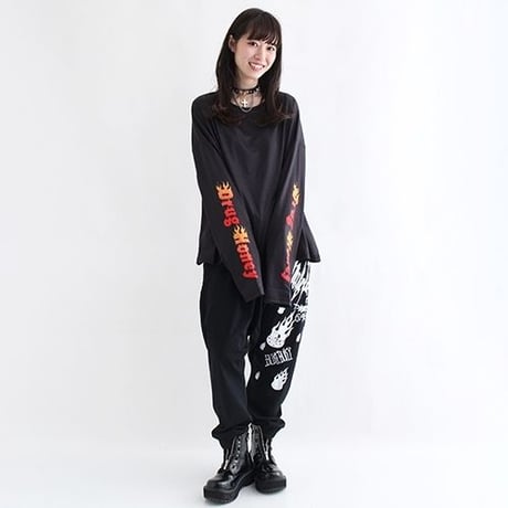【DrugHoney】袖「Drug Honey」プリント長袖カットソー　RED