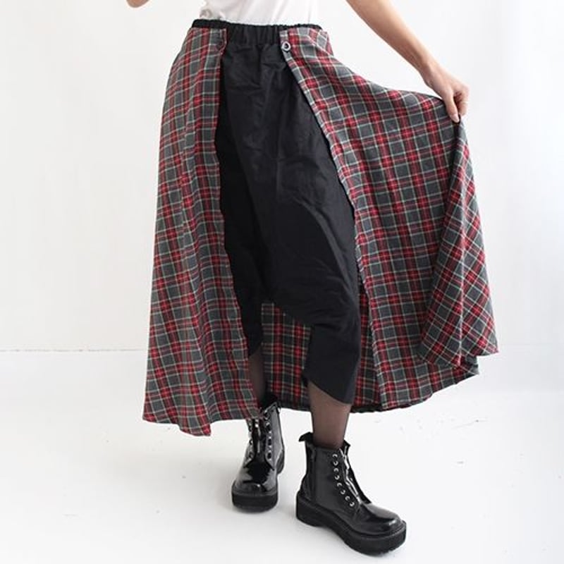 DrugHoney】【ユニセックス】2WAYチェック柄ロングスカート 