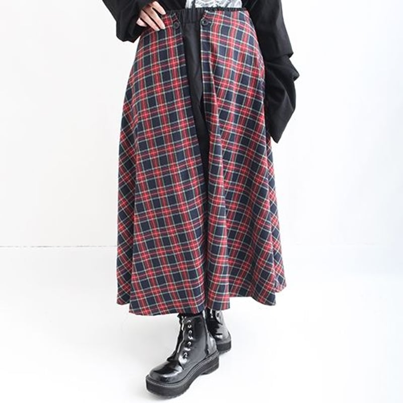 DrugHoney】【ユニセックス】2WAYチェック柄ロングスカート 