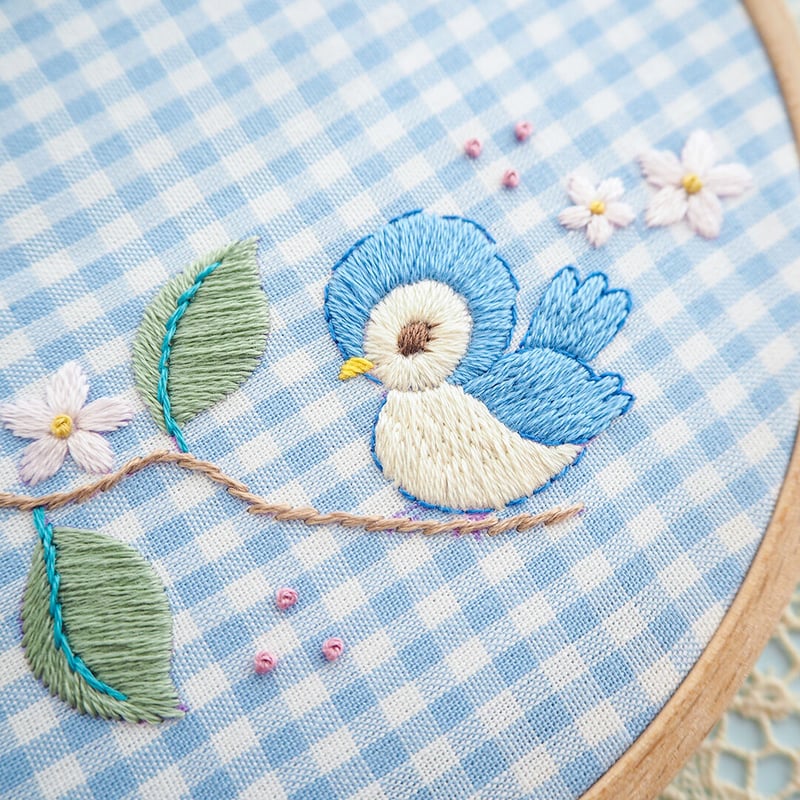 PDF刺繍図案「レモンと歌う、青い小鳥」 | spica-pika