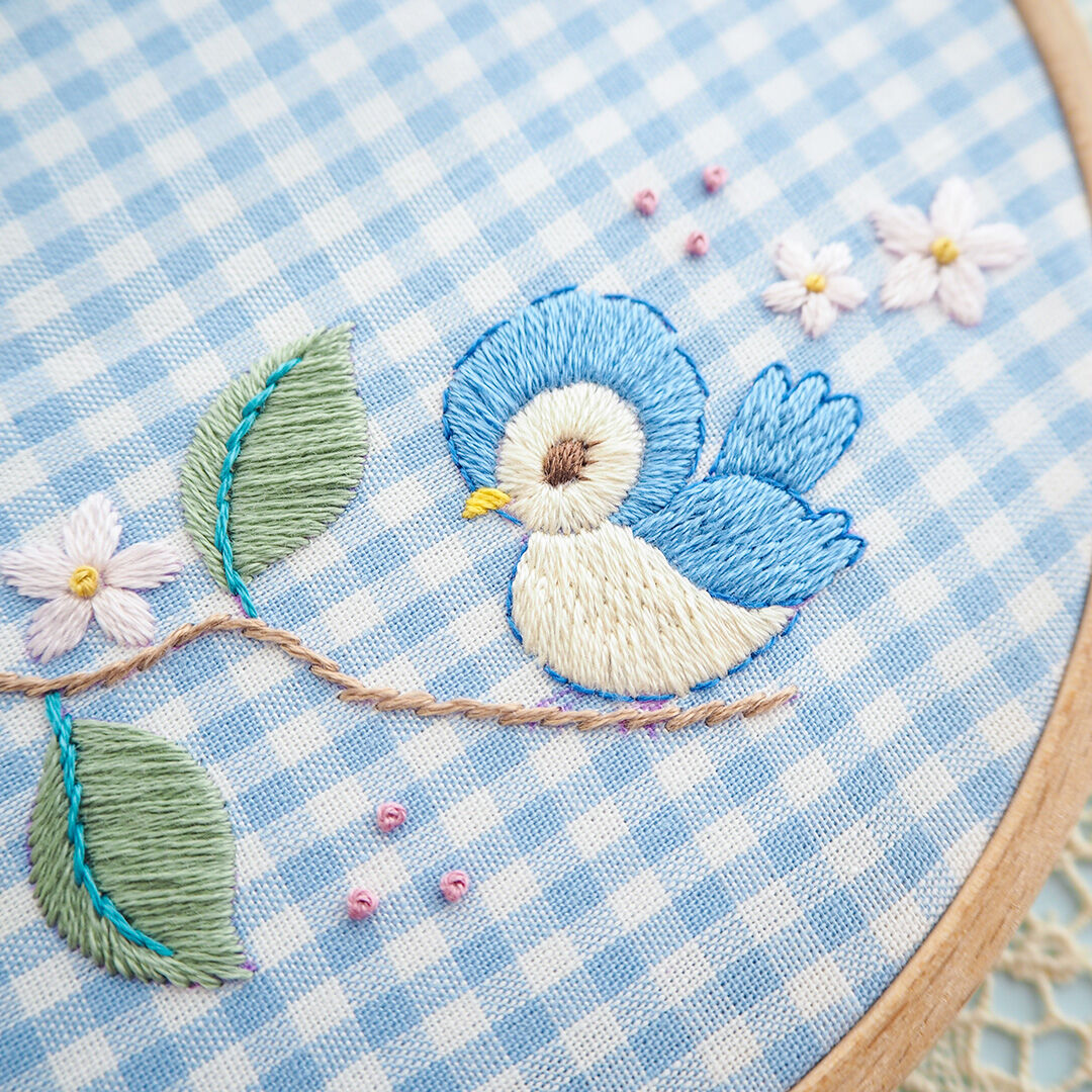 PDF刺繍図案「レモンと歌う、青い小鳥」 | spica-pika