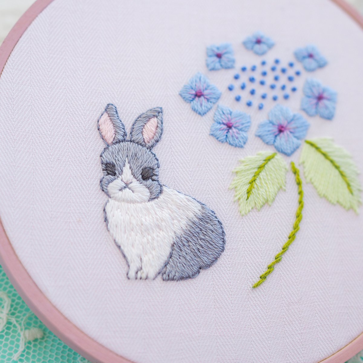刺繍原画『紫陽花とうさぎ』 | spica-pika
