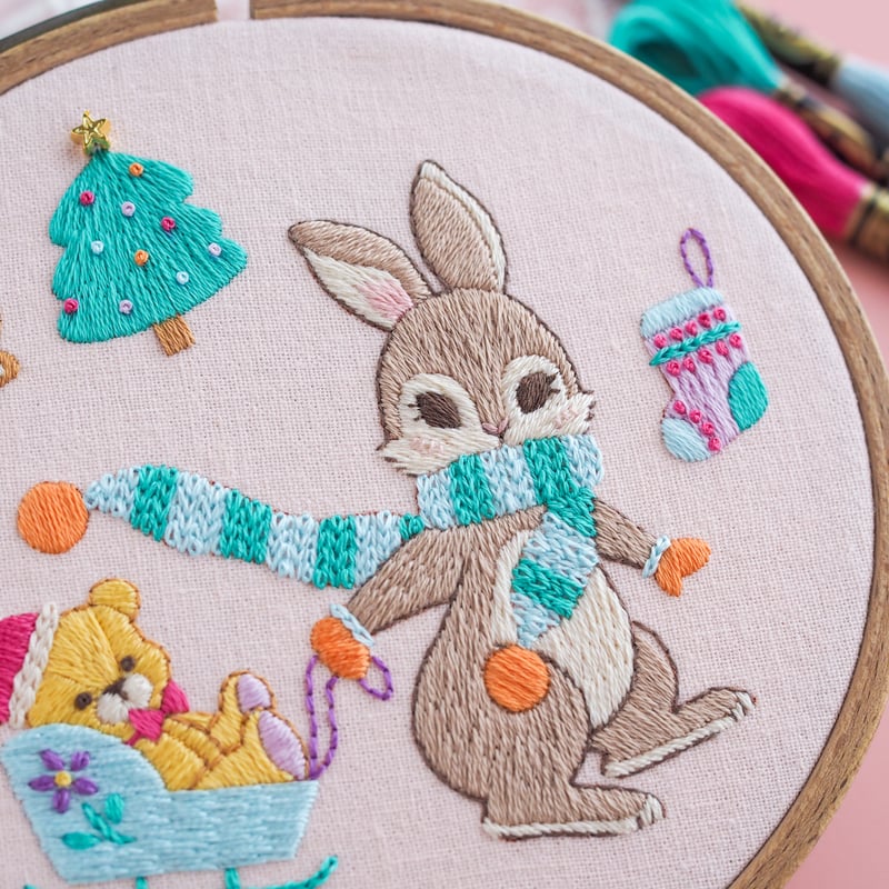 PDF刺繍図案「うさぎさんのクリスマス準備」 | spica-pika