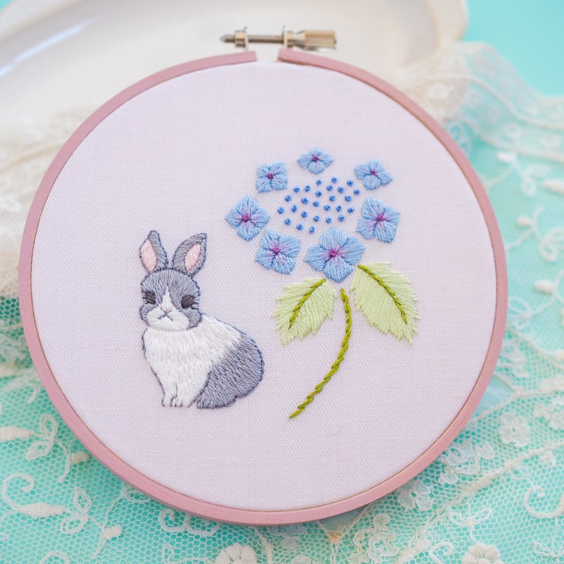 刺繍原画『紫陽花とうさぎ』 | spica-pika