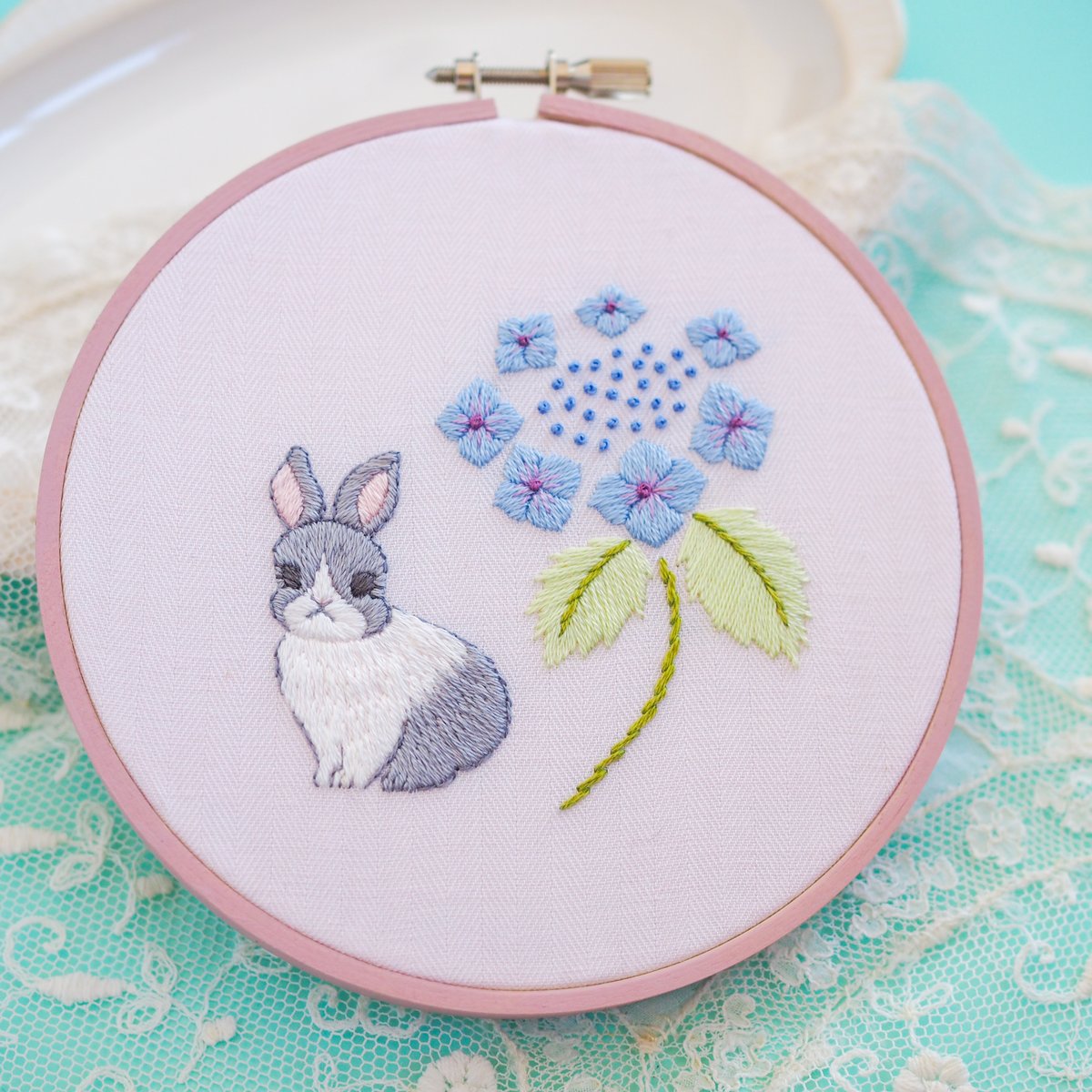 刺繍原画『紫陽花とうさぎ』 | spica-pika