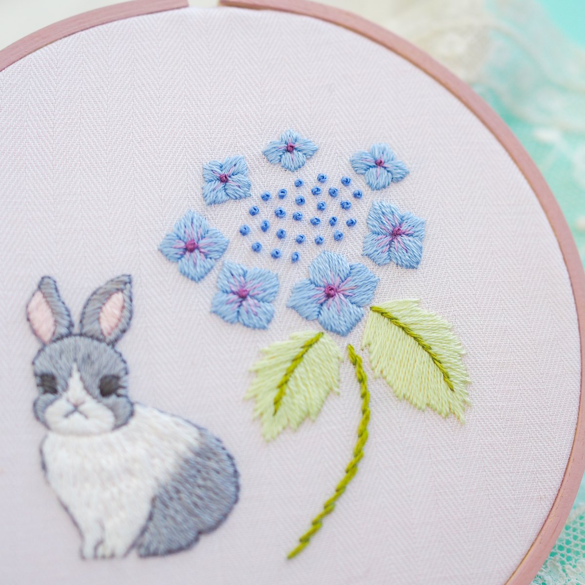 刺繍原画『紫陽花とうさぎ』 | spica-pika